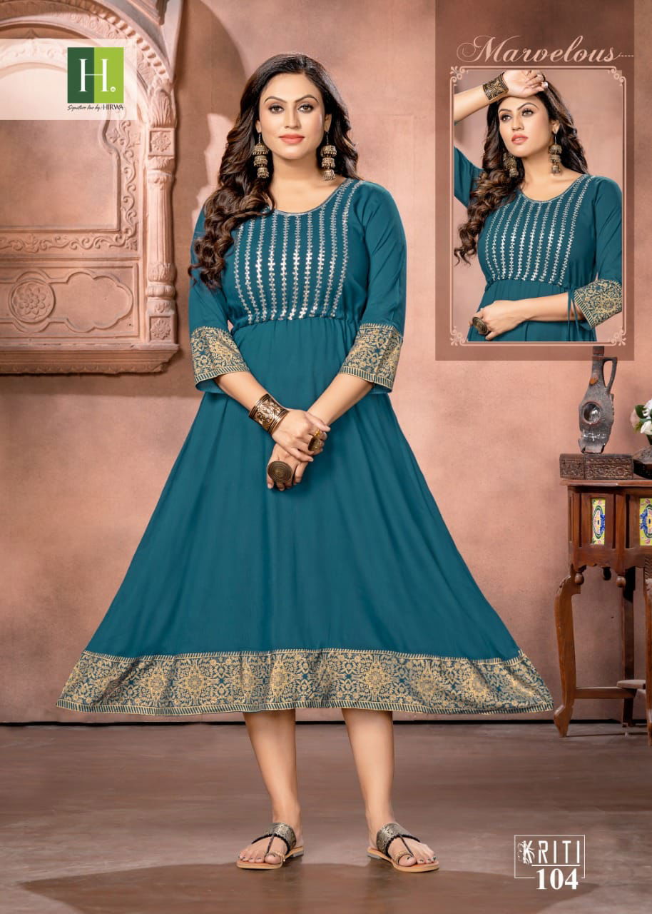 Hirwa Kriti Fancy Ethnic Wear Wholesale Anarkali Kurtis
